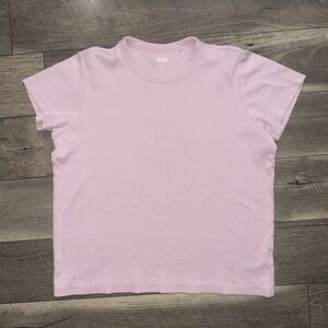 Uniqlo Knit T-Shirt Women's XL Pink/Purple Crew Neck Short Sleeve Tagless Cotton